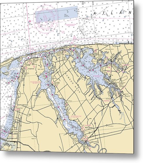 A beuatiful Metal Print of the Navesink River-New Jersey Nautical Chart - Metal Print by SeaKoast.  100% Guarenteed!