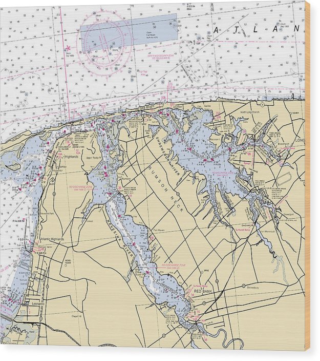 Navesink River-New Jersey Nautical Chart Wood Print