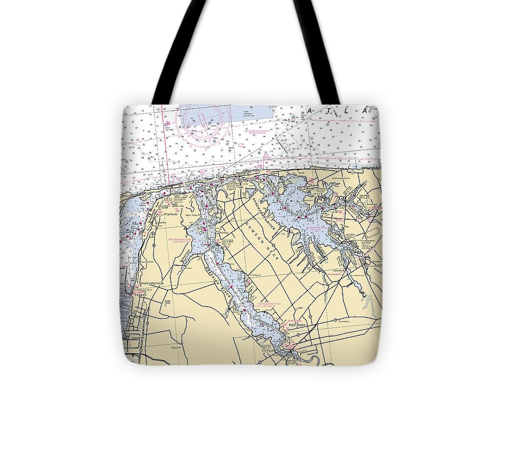 Navesink River New Jersey Nautical Chart Tote Bag