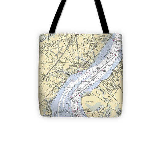 New Castle Delaware Nautical Chart Tote Bag