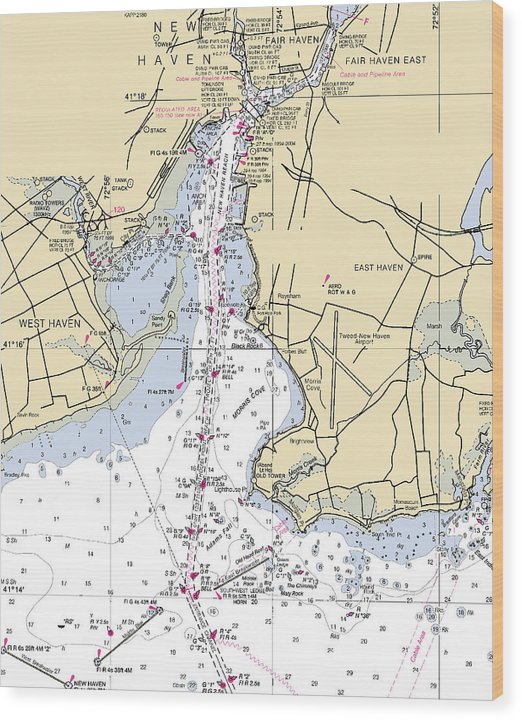 New Haven -Connecticut Nautical Chart _V3 Wood Print