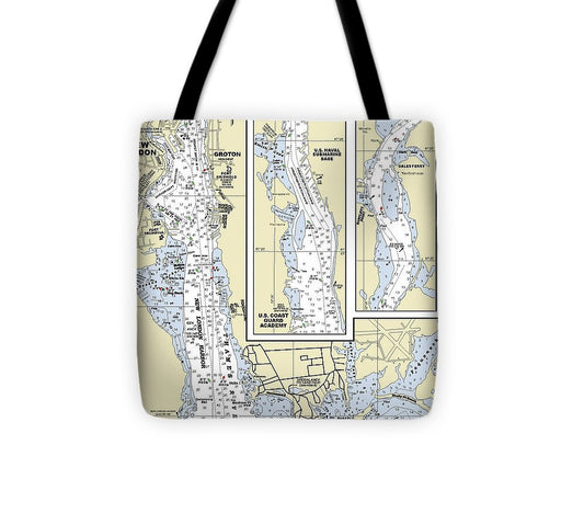 New London Connecticut Nautical Chart Tote Bag