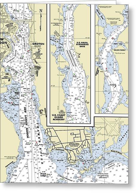 New London Connecticut Nautical Chart - Greeting Card