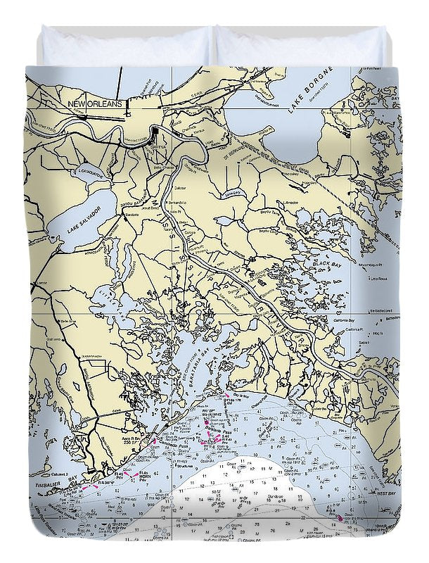 New Orleans Louisiana Nautical Chart - Duvet Cover