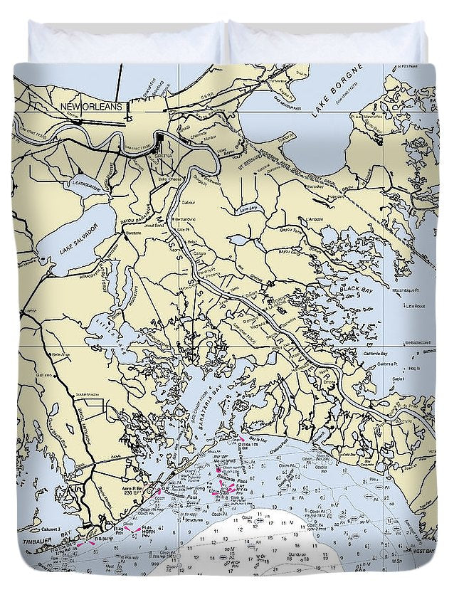 New Orleans Louisiana Nautical Chart - Duvet Cover