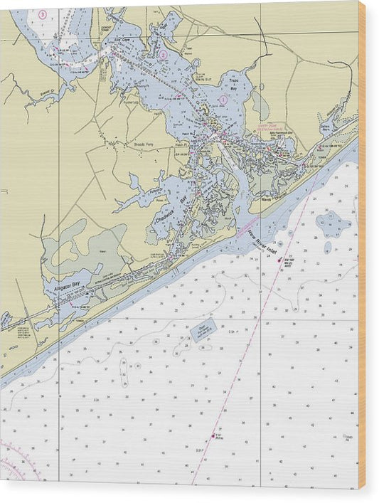 New River Inlet North Carolina Nautical Chart Wood Print
