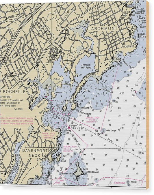 New Rochelle-New York Nautical Chart Wood Print