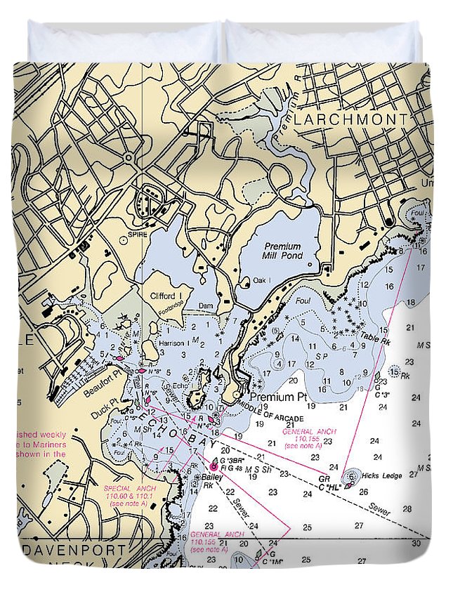 New Rochelle-new York Nautical Chart - Duvet Cover