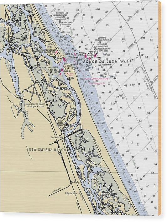 New Smyrna Beach-Florida Nautical Chart Wood Print