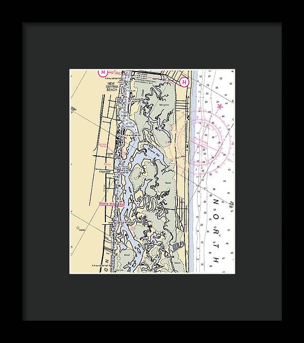 New-smyrna-beach -florida Nautical Chart _v6 - Framed Print