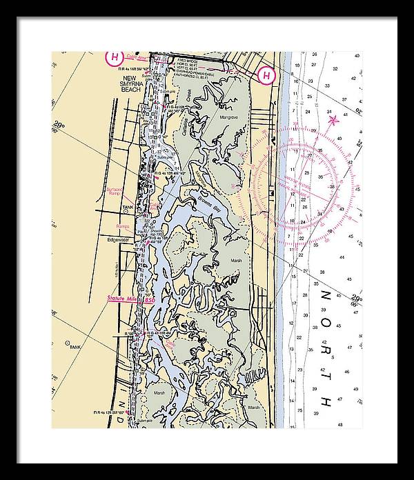 New-smyrna-beach -florida Nautical Chart _v6 - Framed Print