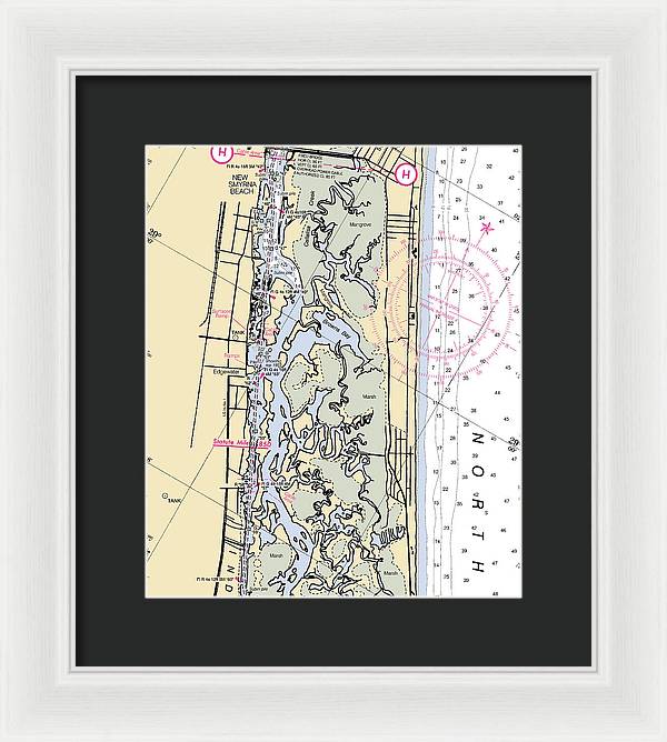 New-smyrna-beach -florida Nautical Chart _v6 - Framed Print