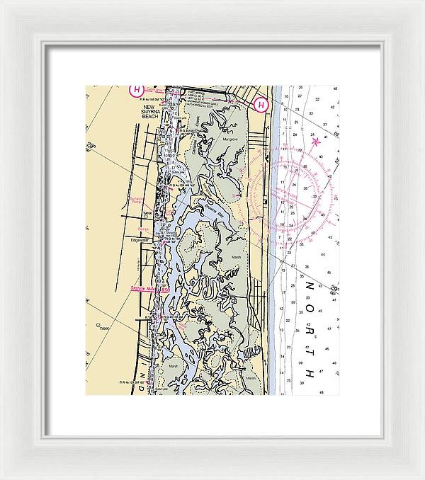 New-smyrna-beach -florida Nautical Chart _v6 - Framed Print