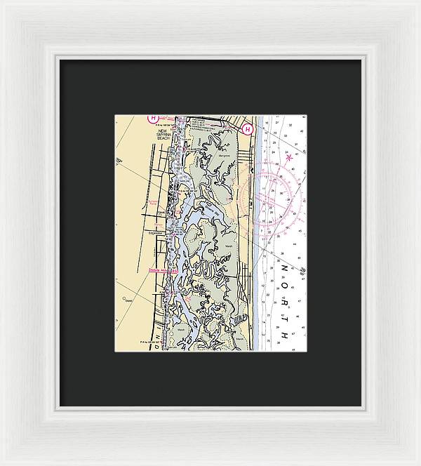 New-smyrna-beach -florida Nautical Chart _v6 - Framed Print