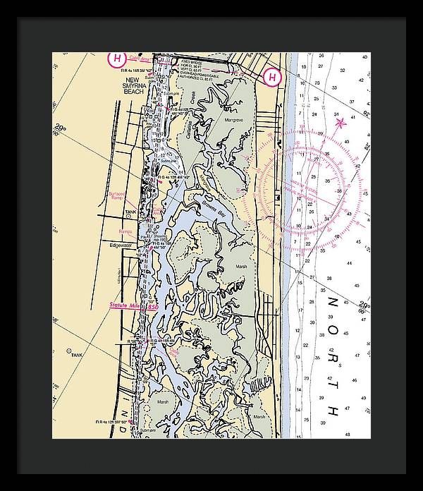 New-smyrna-beach -florida Nautical Chart _v6 - Framed Print