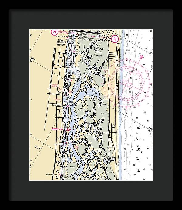 New-smyrna-beach -florida Nautical Chart _v6 - Framed Print