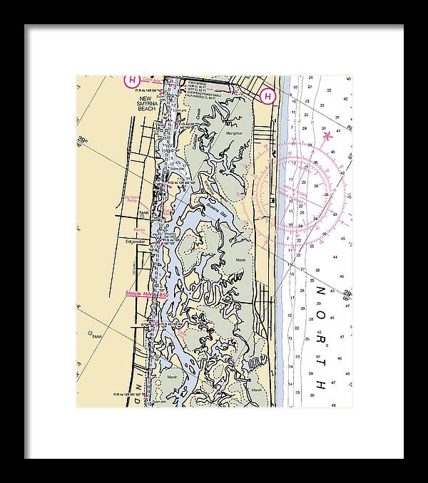 New-smyrna-beach -florida Nautical Chart _v6 - Framed Print