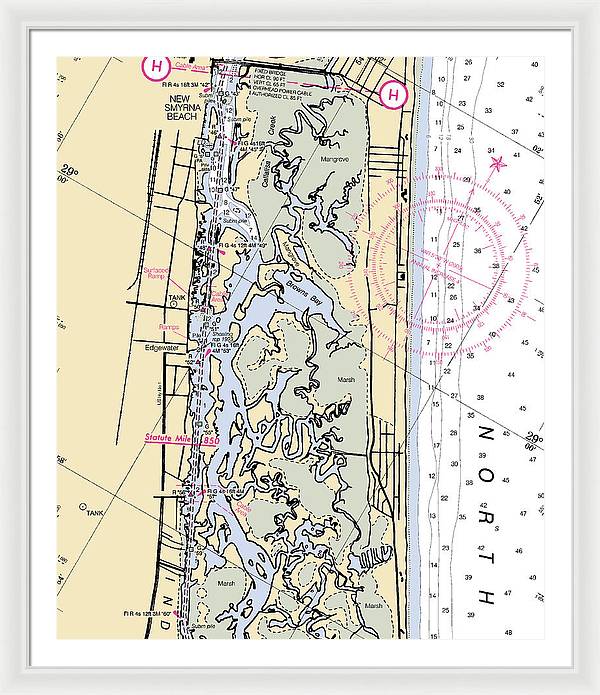 New-smyrna-beach -florida Nautical Chart _v6 - Framed Print