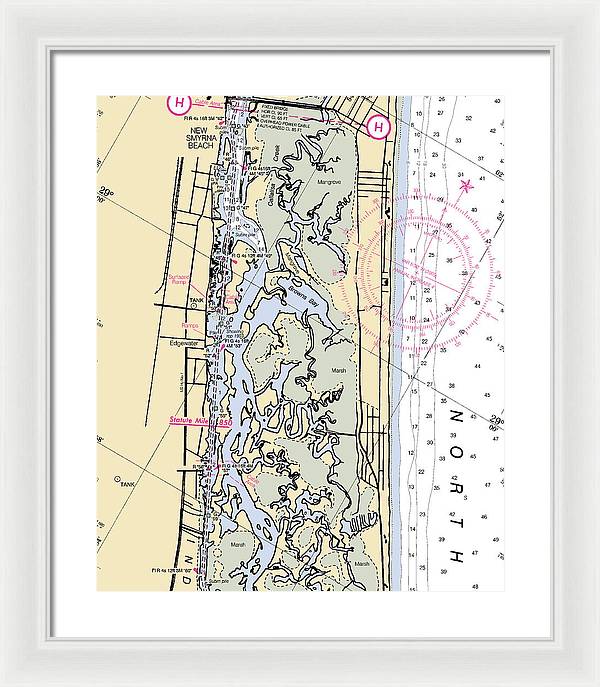 New-smyrna-beach -florida Nautical Chart _v6 - Framed Print