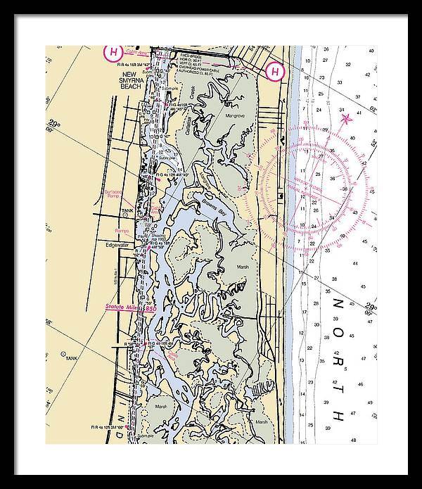 New-smyrna-beach -florida Nautical Chart _v6 - Framed Print