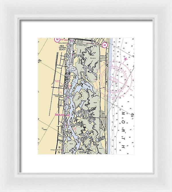 New-smyrna-beach -florida Nautical Chart _v6 - Framed Print