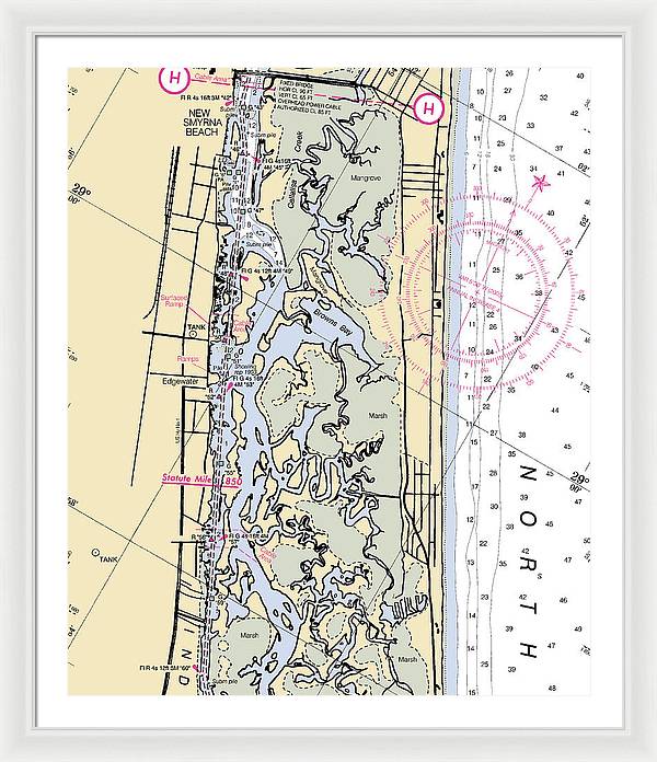 New-smyrna-beach -florida Nautical Chart _v6 - Framed Print