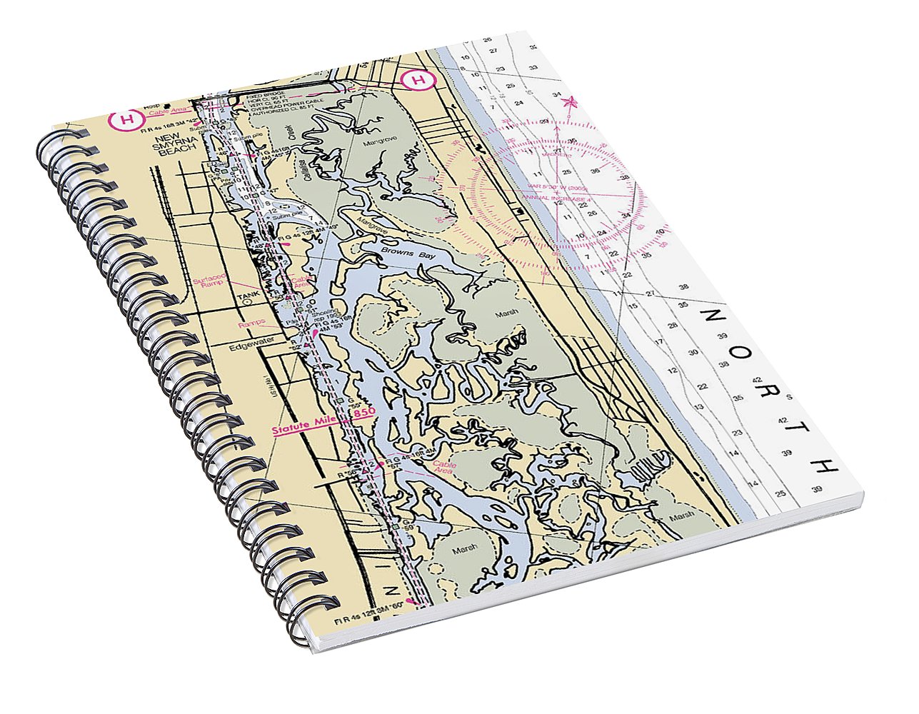 New-smyrna-beach -florida Nautical Chart _v6 - Spiral Notebook