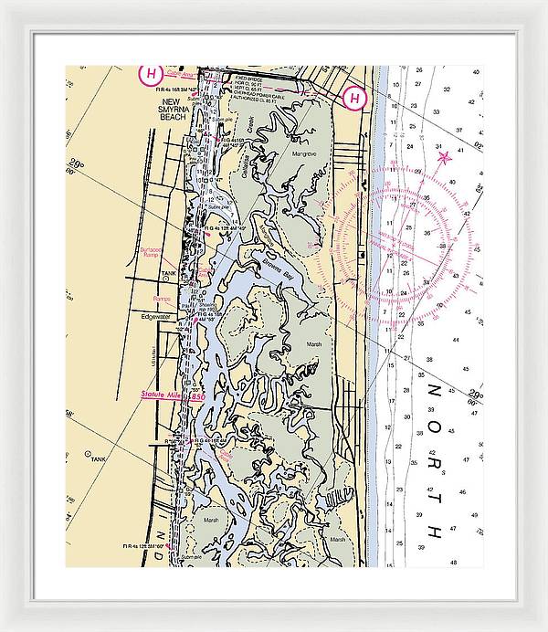 New-smyrna-beach -florida Nautical Chart _v6 - Framed Print