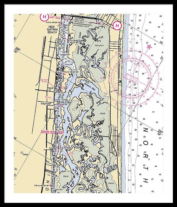 New-smyrna-beach -florida Nautical Chart _v6 - Framed Print