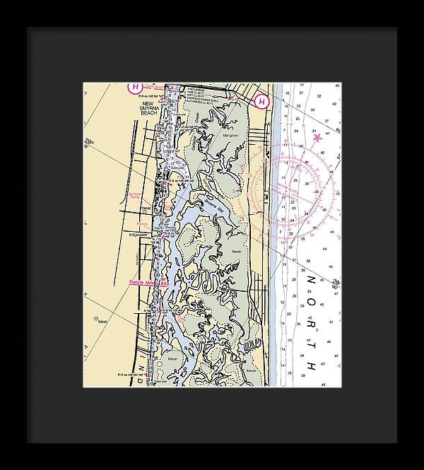 New-smyrna-beach -florida Nautical Chart _v6 - Framed Print