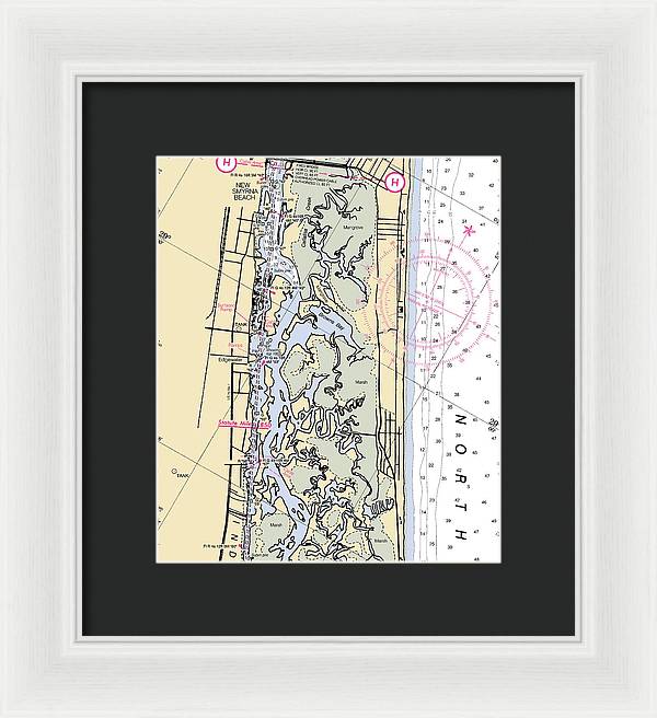 New-smyrna-beach -florida Nautical Chart _v6 - Framed Print