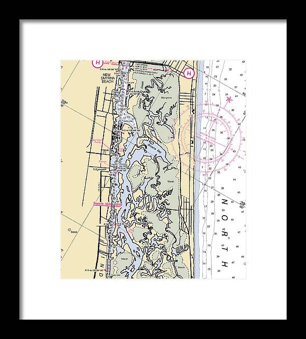 New-smyrna-beach -florida Nautical Chart _v6 - Framed Print