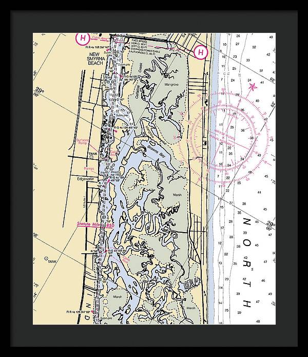 New-smyrna-beach -florida Nautical Chart _v6 - Framed Print