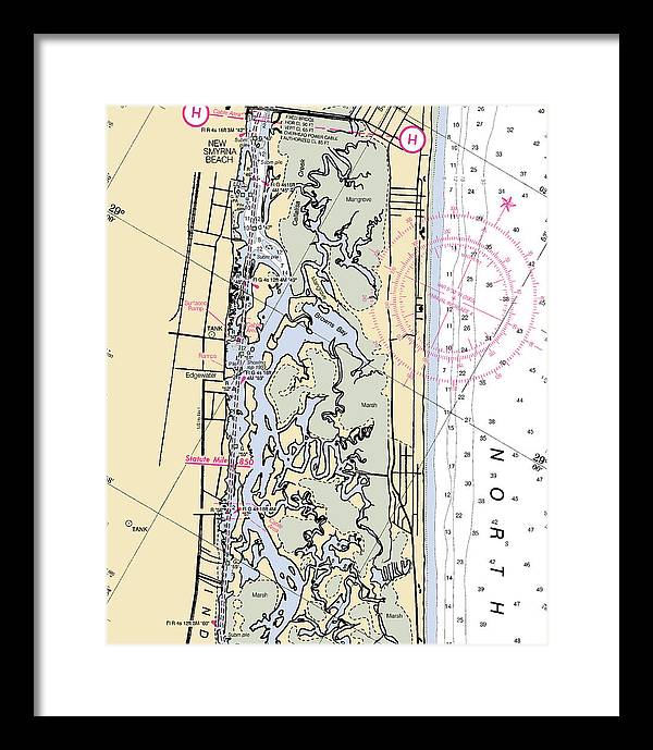 New-smyrna-beach -florida Nautical Chart _v6 - Framed Print