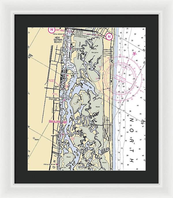 New-smyrna-beach -florida Nautical Chart _v6 - Framed Print