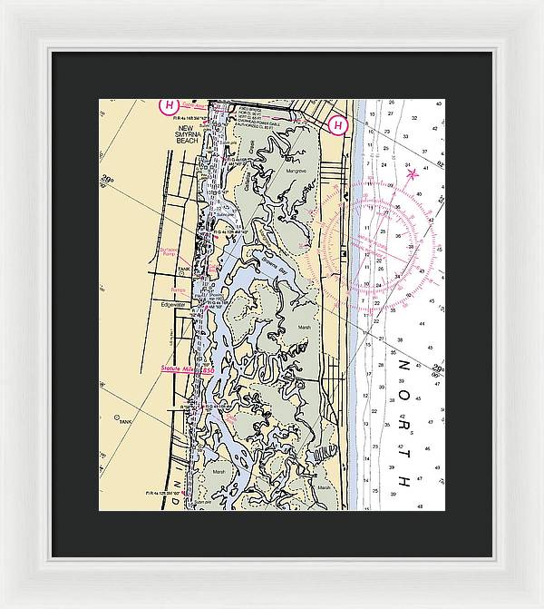 New-smyrna-beach -florida Nautical Chart _v6 - Framed Print