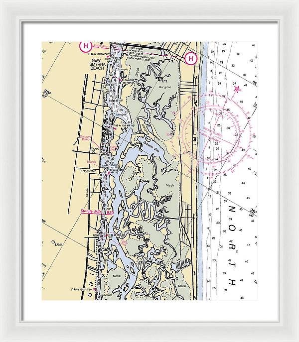 New-smyrna-beach -florida Nautical Chart _v6 - Framed Print