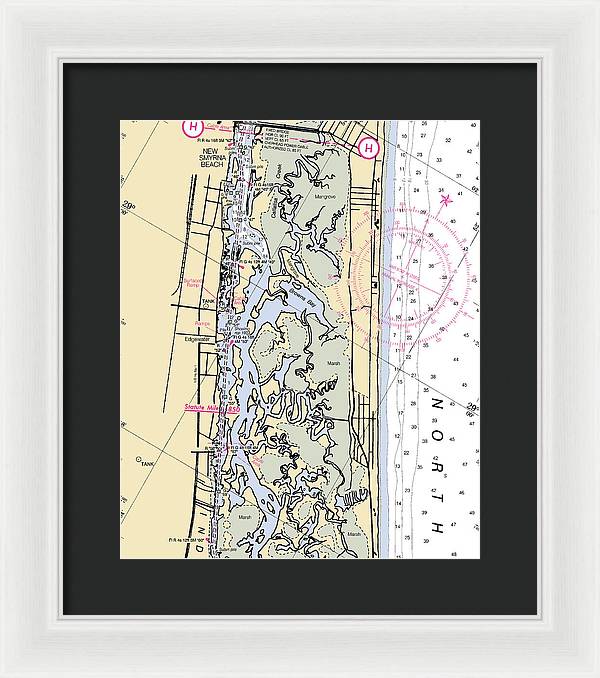 New-smyrna-beach -florida Nautical Chart _v6 - Framed Print