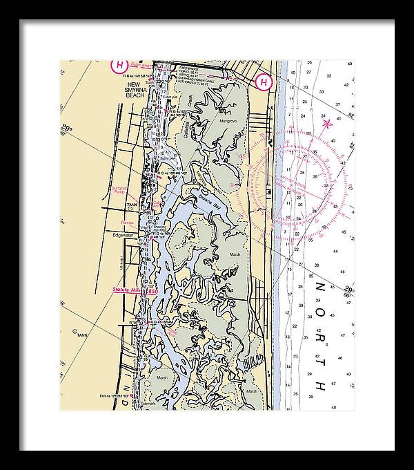 New-smyrna-beach -florida Nautical Chart _v6 - Framed Print