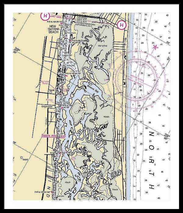 New-smyrna-beach -florida Nautical Chart _v6 - Framed Print