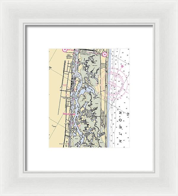 New-smyrna-beach -florida Nautical Chart _v6 - Framed Print