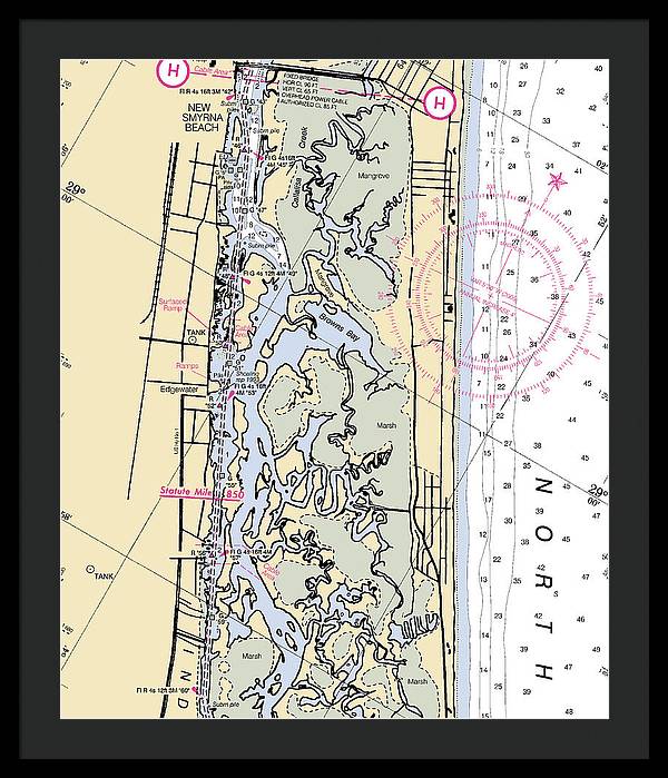 New-smyrna-beach -florida Nautical Chart _v6 - Framed Print