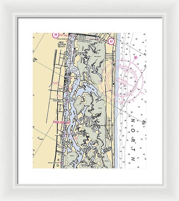 New-smyrna-beach -florida Nautical Chart _v6 - Framed Print