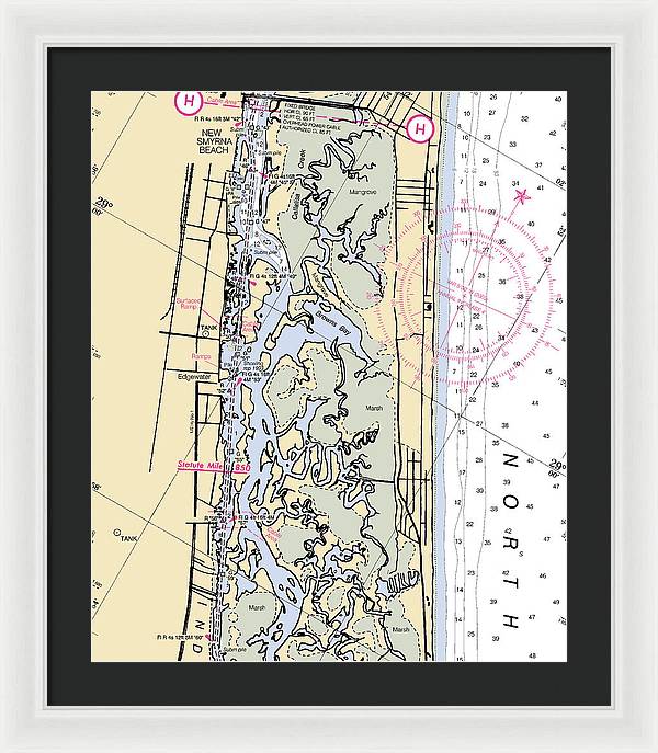 New-smyrna-beach -florida Nautical Chart _v6 - Framed Print