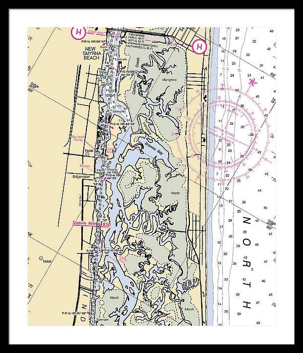 New-smyrna-beach -florida Nautical Chart _v6 - Framed Print