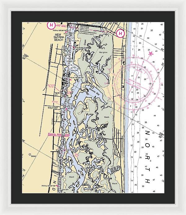 New-smyrna-beach -florida Nautical Chart _v6 - Framed Print