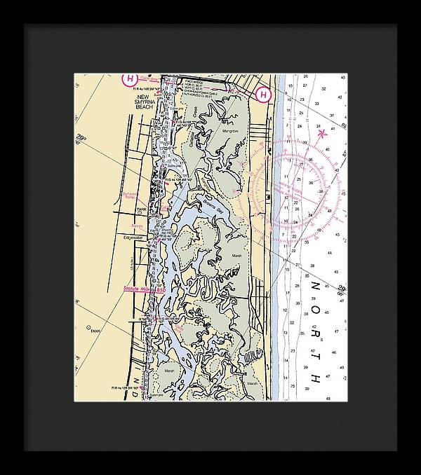 New-smyrna-beach -florida Nautical Chart _v6 - Framed Print