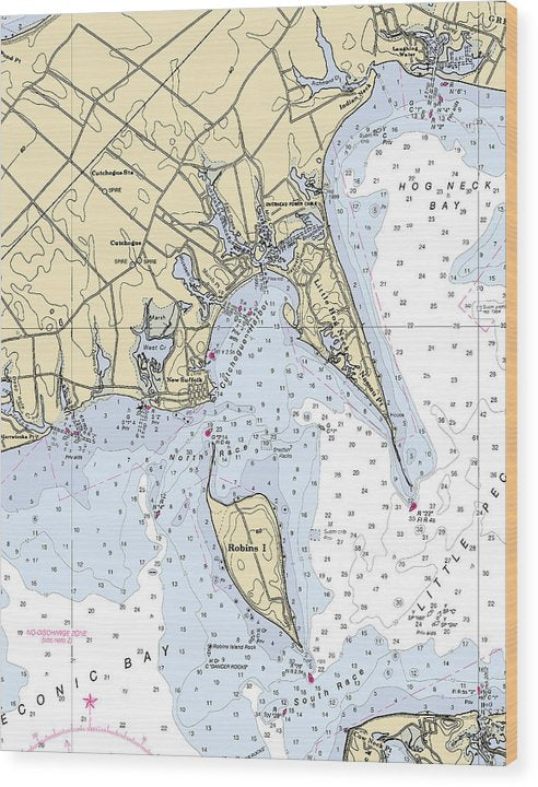 New Suffolk-New York Nautical Chart Wood Print