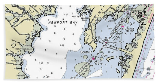 Newport Bay Maryland Nautical Chart - Beach Towel