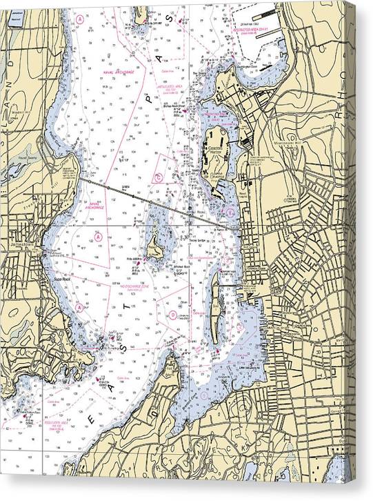 Newport Harbor-Rhode Island Nautical Chart Canvas Print